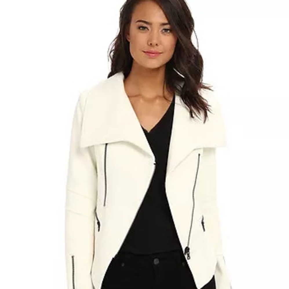 Bardot White Blazer with Asymmetrical Collar and Structured Shoulders